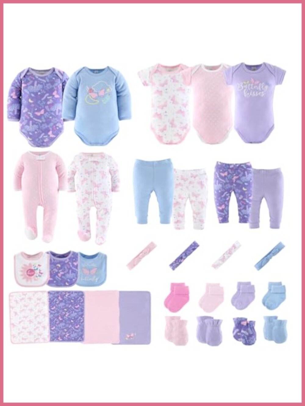 30pc Newborn Layette Set Bodysuits Pants Sleepers Bibs Burp Cloths Bibs 0-3M
